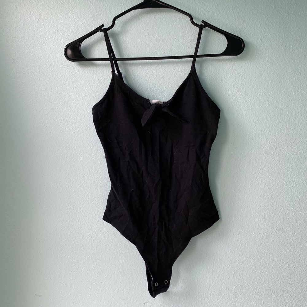 Garage Black Bodysuit with Tie Detail